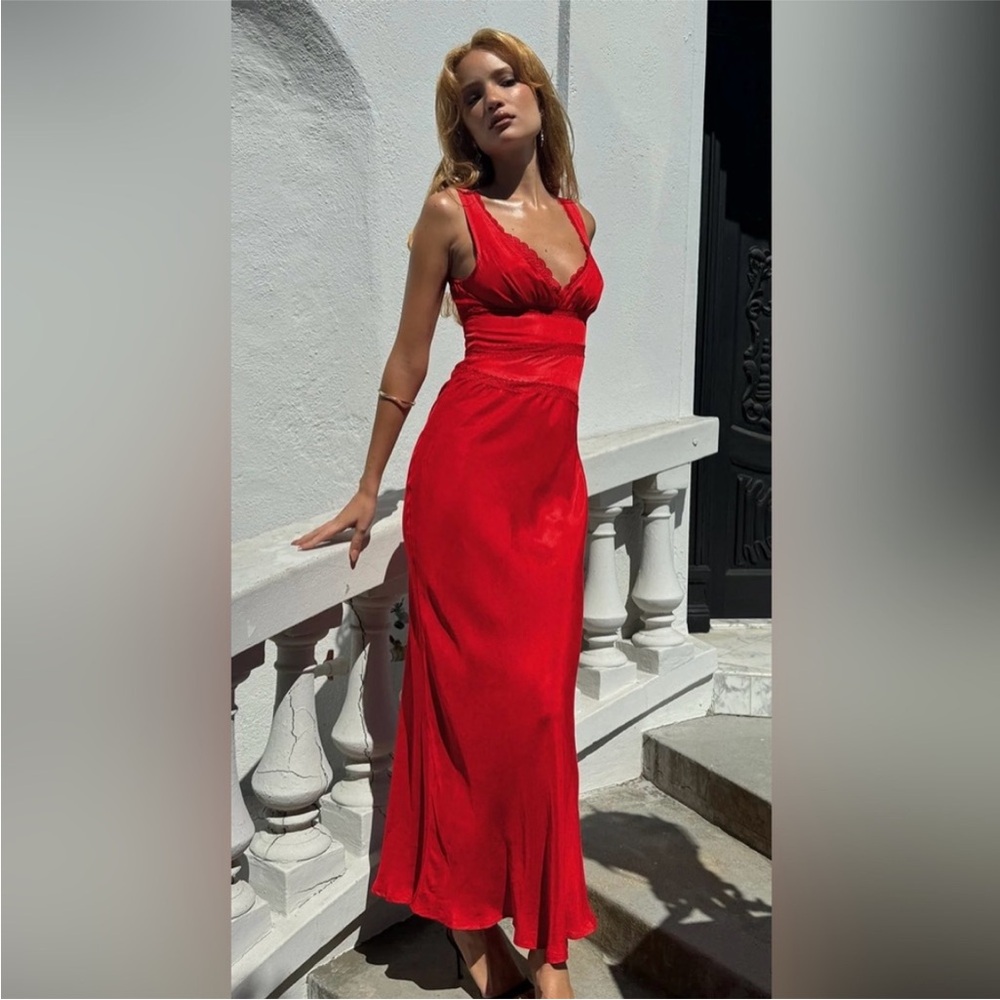 Princess Polly KARLOTTA LACE BIAS MAXI DRESS RED